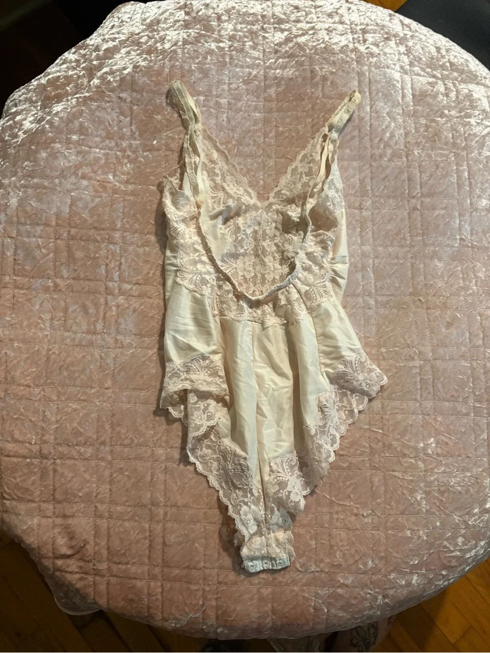 Guy Laroche Ivory Satin and Blush Lace Bodysuit